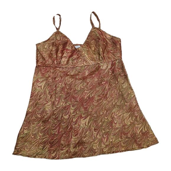 Vtg Marbled Tank Top Small S Semi Sheer Silk Brown Green Swirl Pattern Boho 90s - Picture 1 of 6
